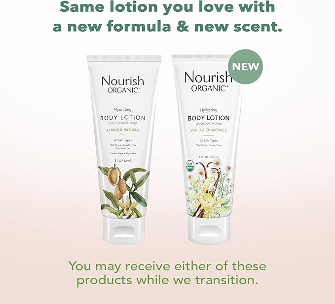 Nourish Organic Body Lotion, Almond Vanilla – Hydrating Body Lotion for Dry Skin with Aloe Vera & Shea Butter (8 Oz) + Washable Cotton Round