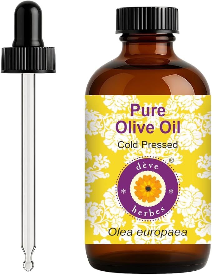 dève herbes Olive Oil (Olea europaea) with Glass Dropper | Cold Pressed | Pure | Natural | For Diluting Essential oils | For Hair, Skin & Massage | Non-Sticky| Lightweight| Unisex | 120ml (4 oz)