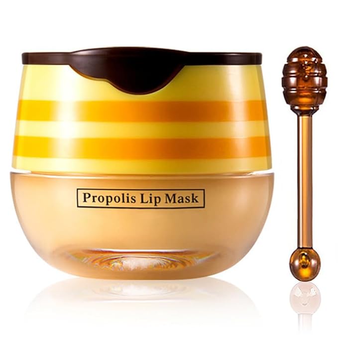 Strawberry & Honey Lip Balm, Vitamin E Lip Masks & Moisturizing/Hydrating Propolis Lip Sleeping Mask With Brush, Nourish And Repair Lip Skin Winter Lip Care Products (Honey)