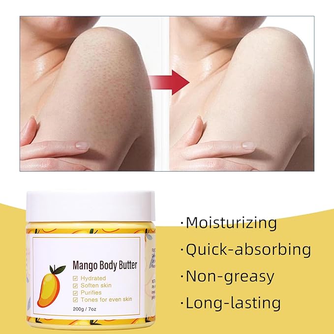 Mango body butter - 7OZ Organic Shea Butter body butter for Dry Skin, Hydrating Winter Moisturizer for WomenDeeply Moisturizes&Smooth Skin, Christmas Stocking Stuffers Gifts (7 OZ, Mango)