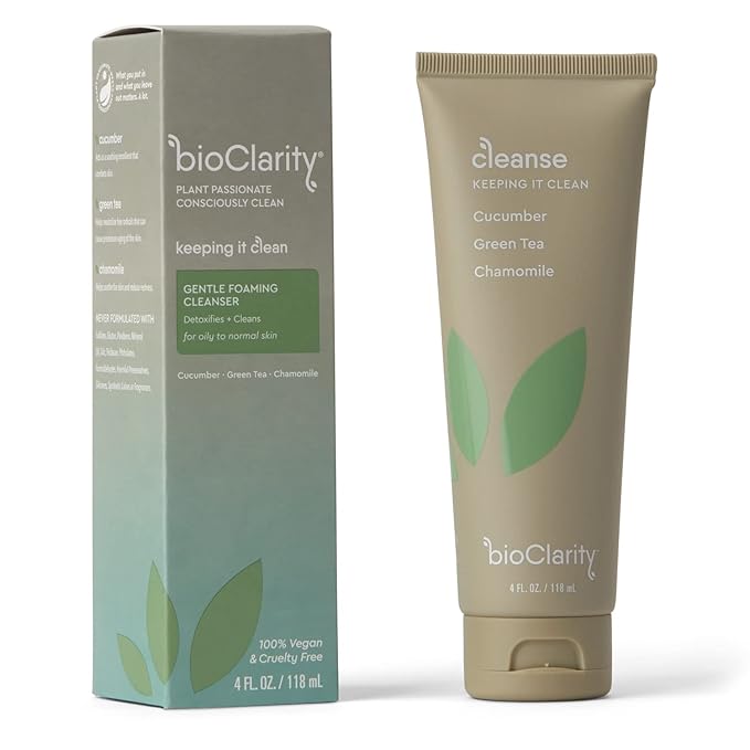 BioClarity Face Cleanser | 100% Vegan, Gentle Wash with Cucumber, Green Tea, and Chamomile, for Sensitive Oily Skin. Natural Ingredients (Set of Two 4oz Cleansers)