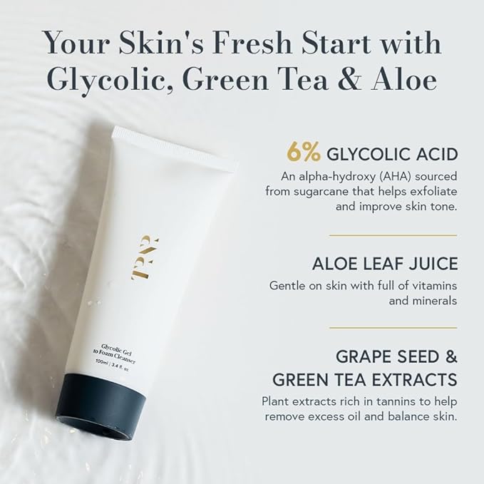 Glycolic Acid Gel To Foam Face Cleanser (100ml/3.4oz) | Foaming & Exfoliating Face Wash| Natural, Plant-Based & Science-First Face Wash for Men & Women | With of Green Tea & Aloe Leaf Extracts