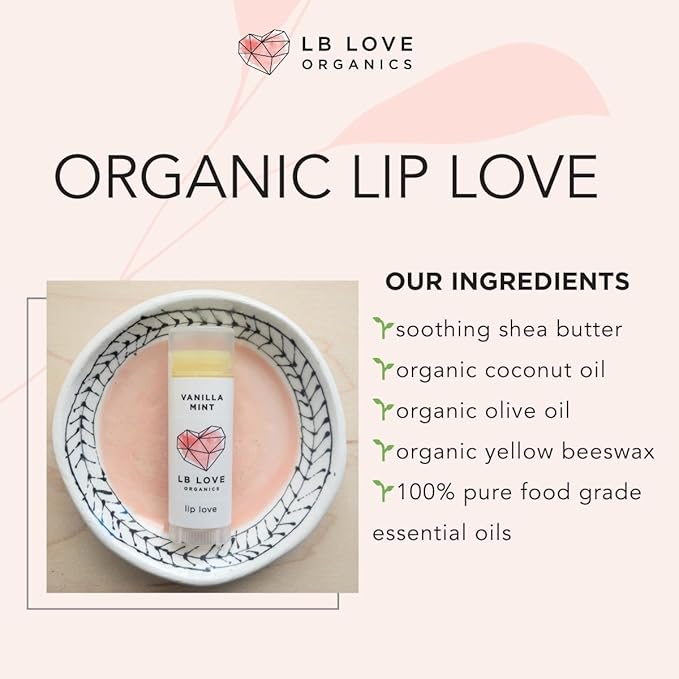Lip Love | Organic Lip Balm | Organic beeswax and Plant Based | Natural Lip Balm (Vanilla Mint)