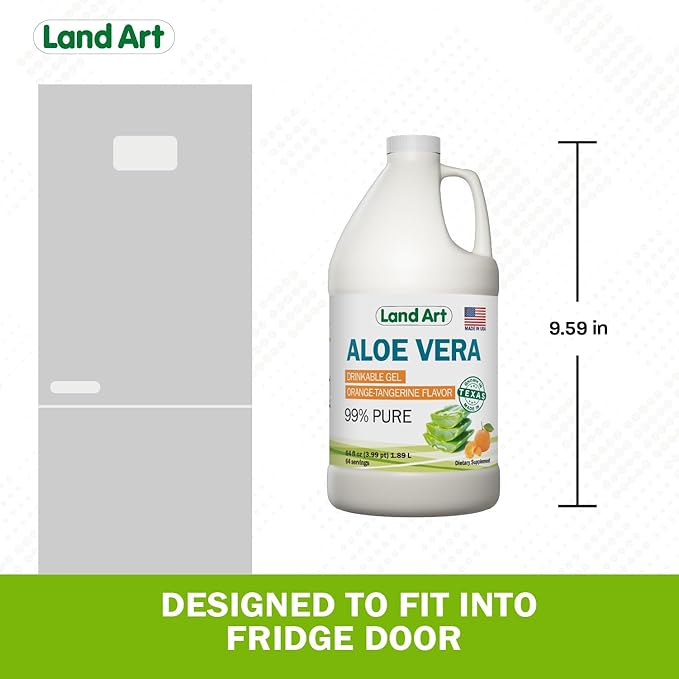 Land Art Pure Aloe Vera Drinkable Gel - Orange Tangerine Flavored - Cold-Processed Inner Filet - from Organic Fresh Leaves from Texas - for Heartburn Relief - Acid Reflux - 64 fl oz
