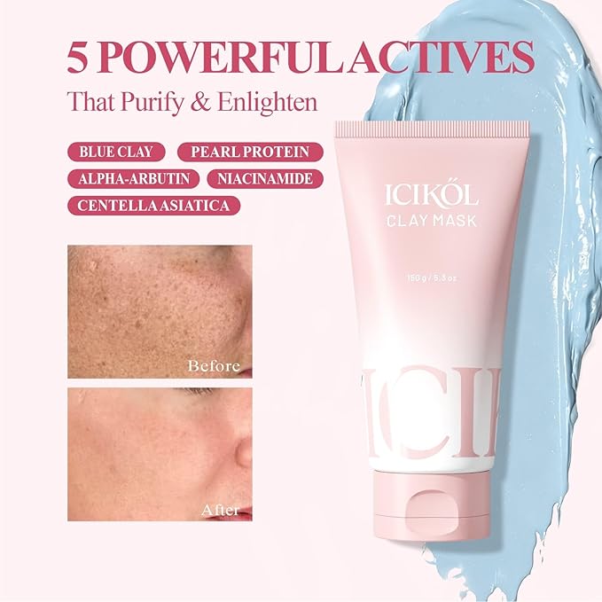Deep Cleansing Blue Clay Face Mask, with Pearl Peptide & Radiance Mud, 5.3 oz Large Size – Hydrating Mud Mask with Brush, Zero Pore Blackhead Mud Facial Mask for All Skin Types