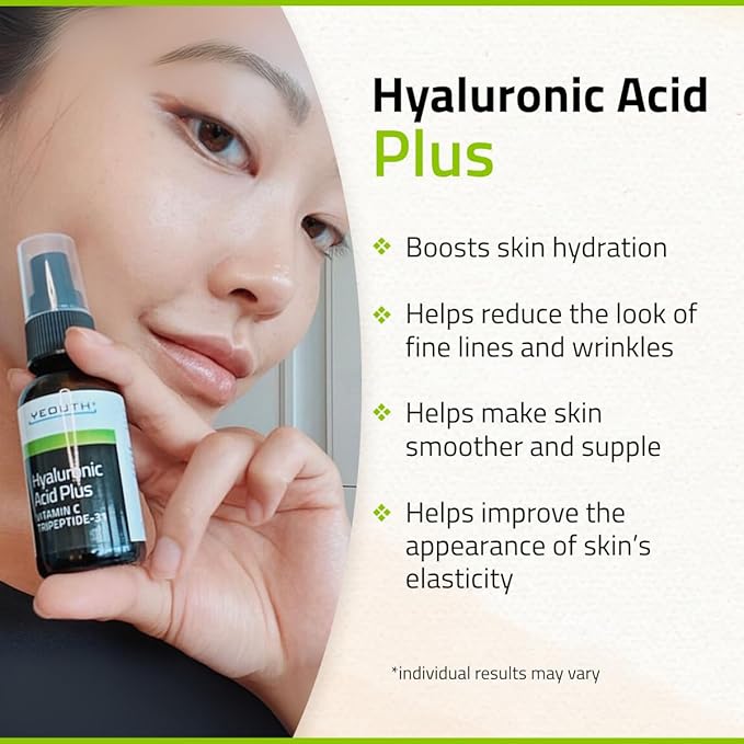 YEOUTH Hyaluronic Acid Serum for Face with Vitamin C, Hydrating Face Serum or Women & Men, Minimize the Look of Wrinkles, Patchy & Dull Skin 2oz
