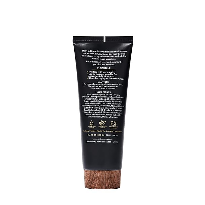 Element Charcoal & Jojoba Beads Men's Exfoliating Face Scrub - Dermatologist Tested, Removes Dead Skin Cells, Deep Cleansing Scrub - Clean Beauty, Cruelty-Free Korean Skincare - All Skin Types - 5 oz