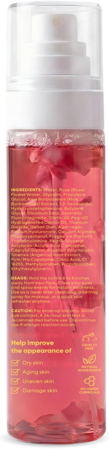 Rose Water Spray for Face & Hair - Made with Rose Hydrosol & Glycerin, Hydrating & Refreshing Facial Mist to Set Makeup, Support Double Cleansing & Help Balance Skin’s pH (3.38 fl oz)