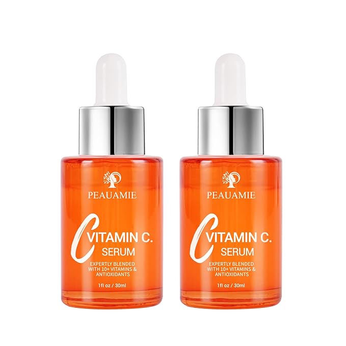 Peauamie Vitamin C Serum for Face Anti Aging with 2% Hyaluronic Acid and 1% Retinol Ferulic Acid,Moisturizer for Fine Lines and Wrinkles 1 Fl Oz x 2 Pack