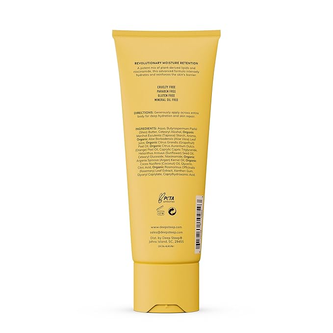 Deep Steep Body Lotion, Grapefruit Bergamot, 8 oz – Moisturizer with Coconut Oil, Shea Butter, Argan Oil, Aloe Vera & Niacinamide – Vegan, Clean Beauty, Daily Skin Hydration
