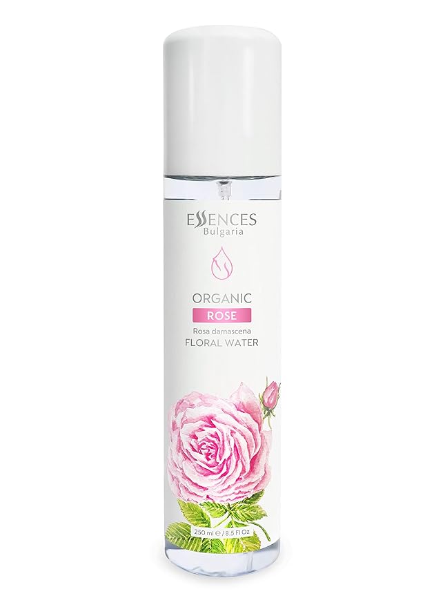 Essences Bulgaria | Organic Rose Floral Water 8.5 Fl Oz | 250ml | Rosa damascena | 100% Pure and Natural | Anti-Age Refreshing Beauty Mist | Alcohol-Free | Makeup Remover | Hydrating | Vegan
