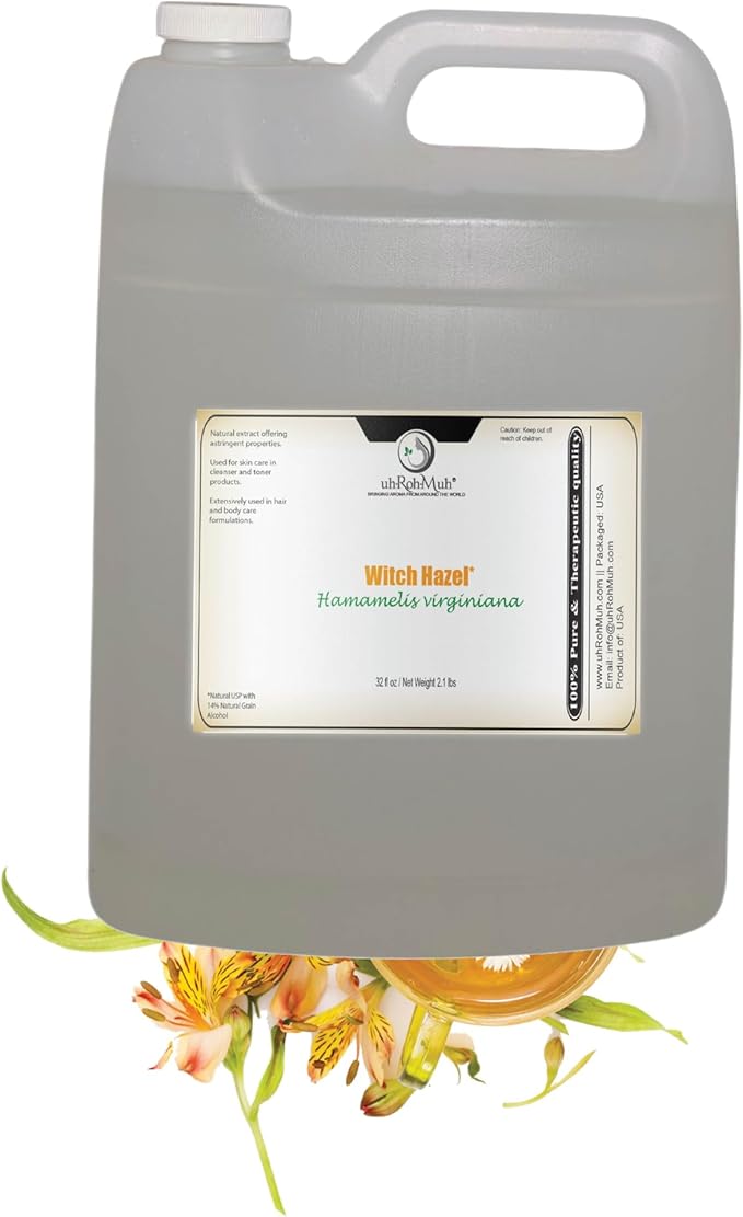 Witch Hazel Natural USP Oil – 100% Pure with 14% Natural Grain Alcohol | Hamamelis Virginiana Extract for Face, Skin, Hair & Wellness | Astringent & Soothing Properties | Net Weight 2.1 lbs