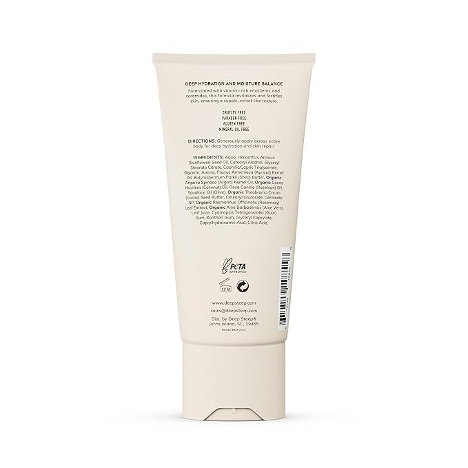 Deep Steep Body Butter, 6 oz – Rich Moisturizer with Ceramides, Coconut Oil, Argan Oil & Aloe Vera – Vegan, Clean Beauty, Smooth & Hydrated Skin (6 Ounces, Pure Coconut)