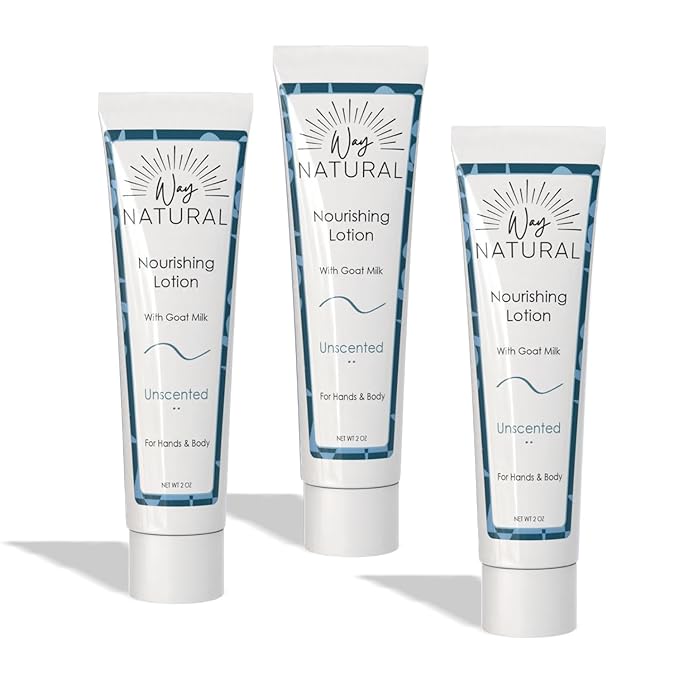 Nourishing Goat Milk Lotion, Fragrance-Free - Body & Hand Lotion Travel Size Set - Dry Skin Relief, USA Made - Goat Milk Hand Cream for Women & Men, Unscented - 3 (2oz) Tubes