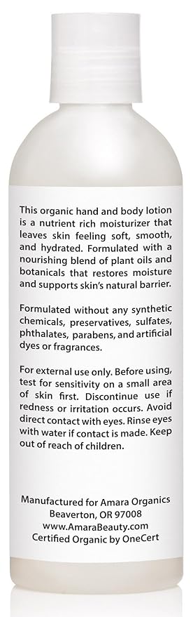 Organic Body Lotion - USDA Certified Organic Nourishing Hand & Body Lotion - Unscented - 8 fl oz
