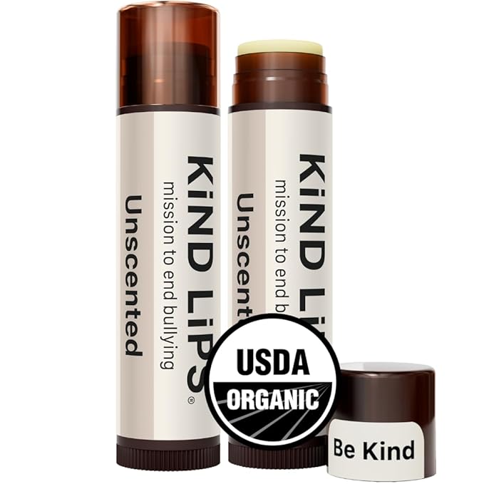 Kind Lips Unscented Lip Balm (2 Pack) – Fragrance Free, Organic & Hypoallergenic Lip Balm for Sensitive, Dry Lips – Everyday Hydration at Home & On the Go