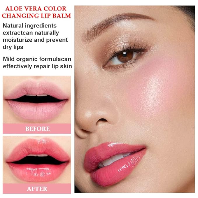BINGBRUSH Color Changing Lipstick Long Lasting Nutritious Lip Care Magic PH Lip Balm Moisturizer Lipstick Queen, Temperature Changing LipGloss Lip Mask Makeup Set for Women (Aloe Vera)