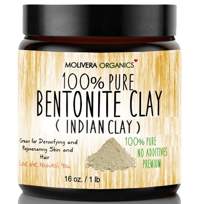 Molivera Organics Premium 1 lb Bentonite Clay Pure, Natural Detoxifying Clay for Face Masks, Hair Care & More - Best Healing Clay - USA Made