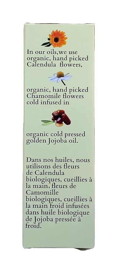 FLORA Organic Calendula & Chamomile Flowers Double Infused in Golden Jojoba Oil. 100% Plant Based & Unscented. 1.7fl oz. Gentle Soothing Oil for Sensitive Skin - for Face, Body, Hair - Made in Canada