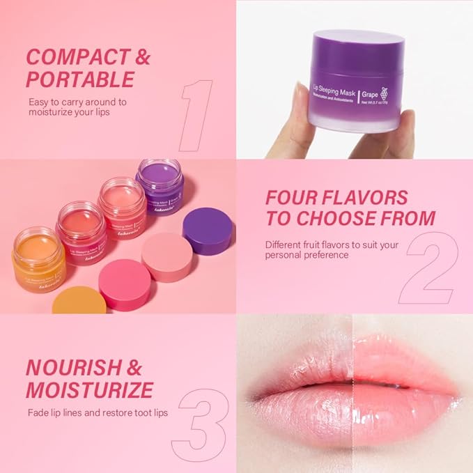 Sleeping Lip Mask, Long-Lasting Nourish & Hydrate Lip Mask, Lip Balm, Lip Skin Care, Hydrating Moisturizing Lip Night Sleep Care Lip Anti-chapped Lip Cream (04# Grape)