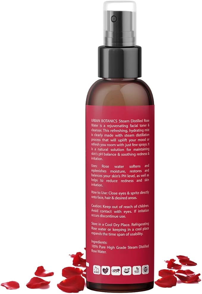 UrbanBotanics® Pure & Natural Rose Water/Skin Toner - 6.76 fl. Oz - Steam Distilled - Gulab Jal - Organic - Chemical Free