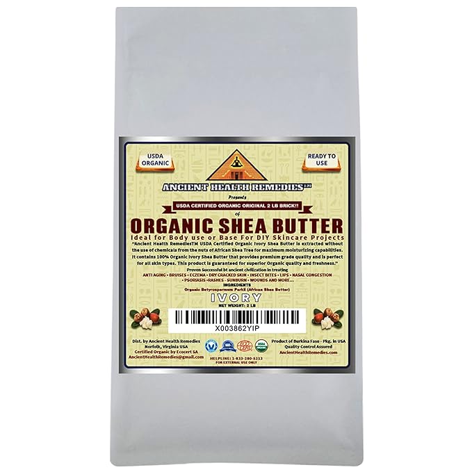 USDA Certified Organic Unrefined Raw AFRICAN IVORY SHEA BUTTER BLOCKS/JAR Bulk Size Grade A for Anti Aging, Dry Skin, Base for DIY Body Butter, Beauty, Skin Moisturizer & Hand Cream
