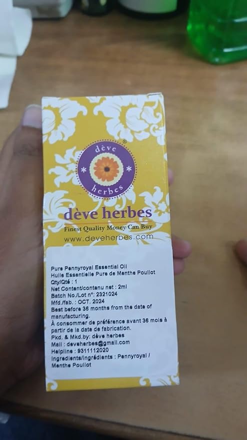 Deve Herbes Pure Pennyroyal Essential Oil (Mentha pulegium) Steam Distilled 2ml (0.06 oz)