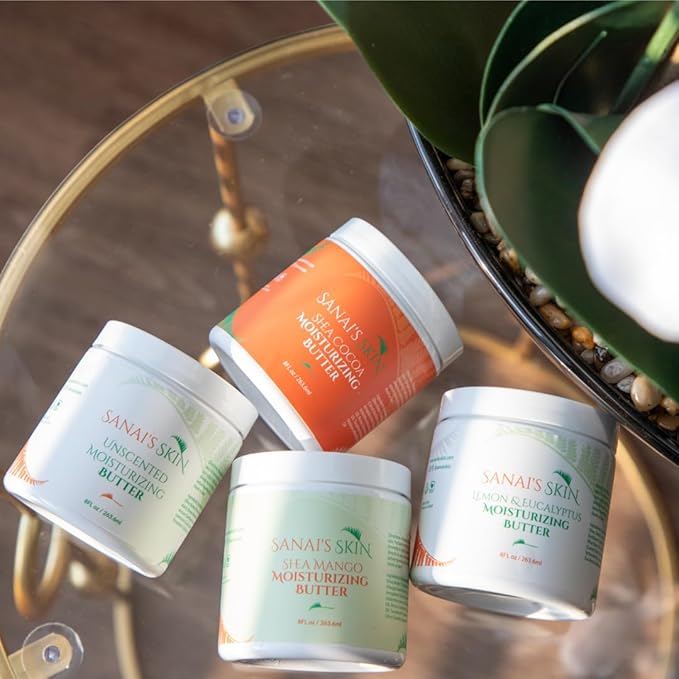 Sanai's Skin Moisturizing Body Butter | Unscented Moisturizing Butter | Moisturizing & Nourishing for Normal to Eczema Skin | Shea Butter, Sweet Almond Oil, Castor Oil - 8 oz