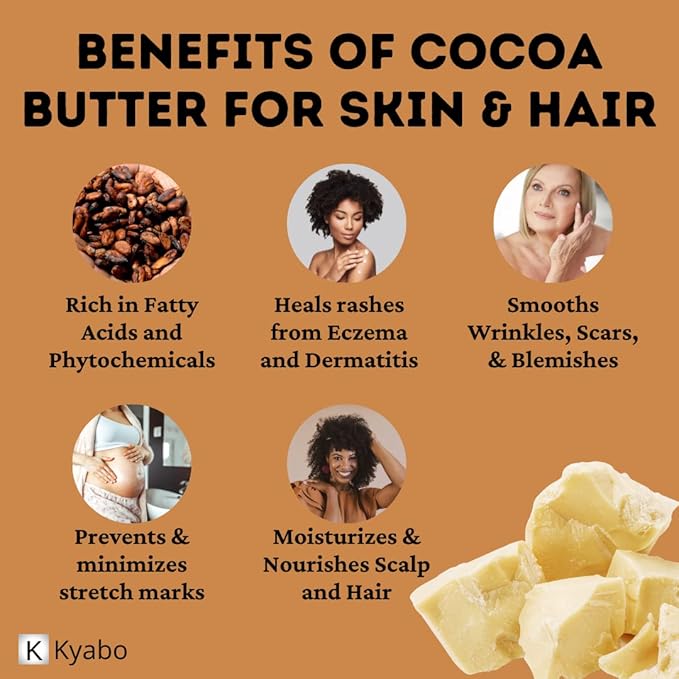 Raw Cocoa Butter, Natural & Unrefined, Utilized for Stretch Marks, Lip Balms, Body Butter, Non-Deodorized- 100% Pure, Fresh, from Organic Farm (5 lb)