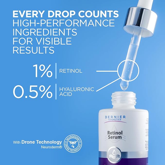 Dernier Retinol 1% Serum for Face - Anti-Aging Skin Care Serum with Hyaluronic Acid 0.5% - Reduces Wrinkles Fine Lines & Signs of Aging Night Moisturizer Ideal for Sensible Skin (1 fl oz)