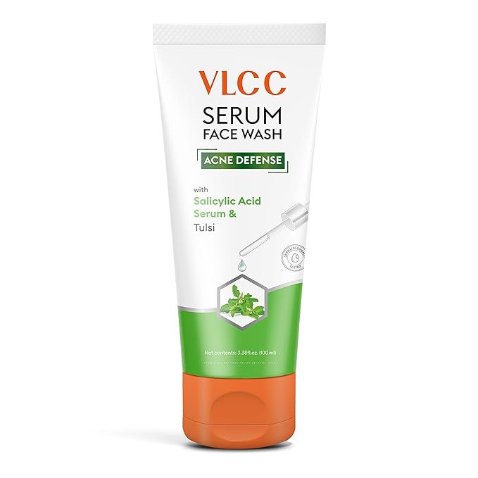 VLCC Acne Serum Face Wash - Facial Cleanser with Salicylic Acid - Gentle Acne Face Wash for Women and Men - Tulsi Extract - 3.38 oz