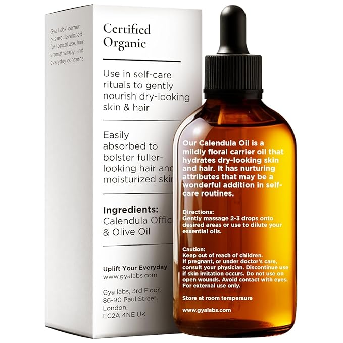 Gya Labs Calendula Oil - 1 Fl Oz - Carrier Oil for Hair, Skin, Face, Scalp & Body Massage