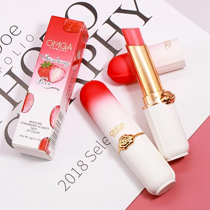 BINGBRUSH 2 Pcs Strawberry Color Changing Lipstick Queen,PH Mood Long Lasting Labiales Lip Gloss Lip Balm Tinted Magic Lip Stain Makeup Lipstick Set for Women