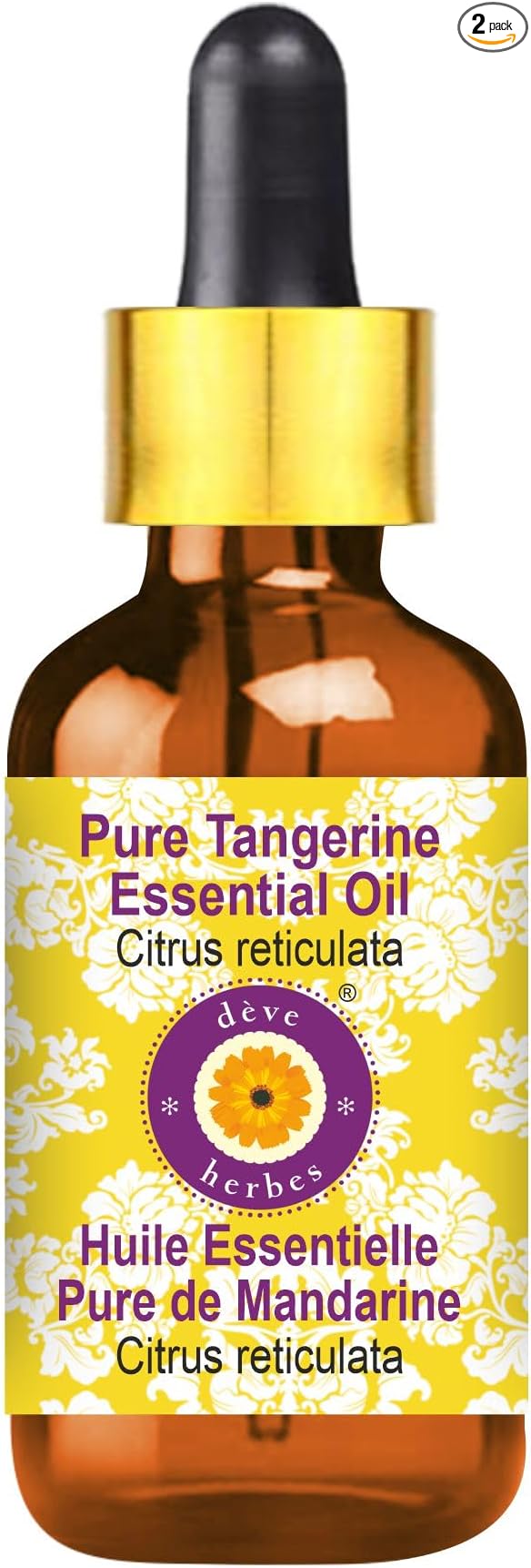 Deve Herbes Pure Tangerine Essential Oil (Citrus reticulata) with Glass Dropper Steam Distilled 5ml (0.16 oz)