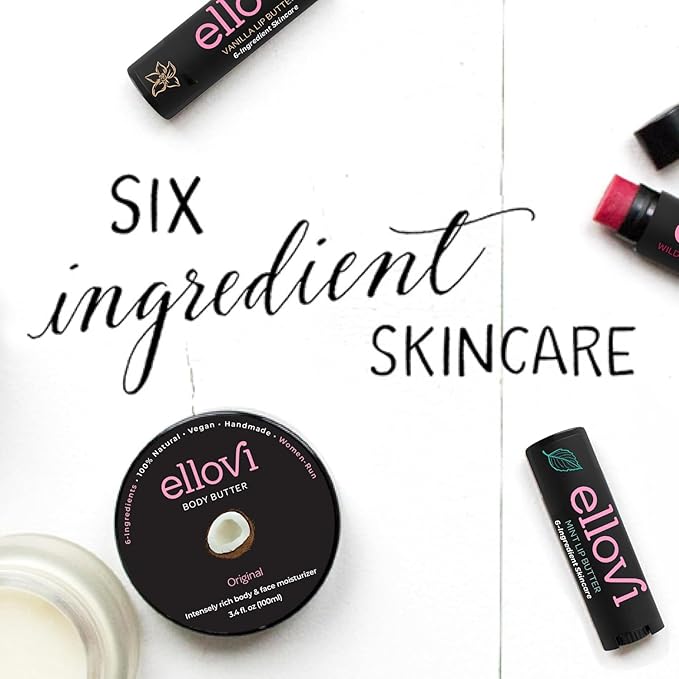 Ellovi Natural Lip Butter Lip Balm - Mint - Pure Enough to Eat - Made With Just 6 Vegan Ingredients - Moisturizing Lip Care for All Day Hydration (Single)