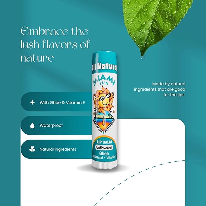 Unflavored Lip Balm, 100% Natural with Ghee, Avocado Oil, Organic Coconut Oil, Non-Toxic, Best for Dry, Chapped Lips - Moisturizing, Healing, Chemical-Free (2 pcs)
