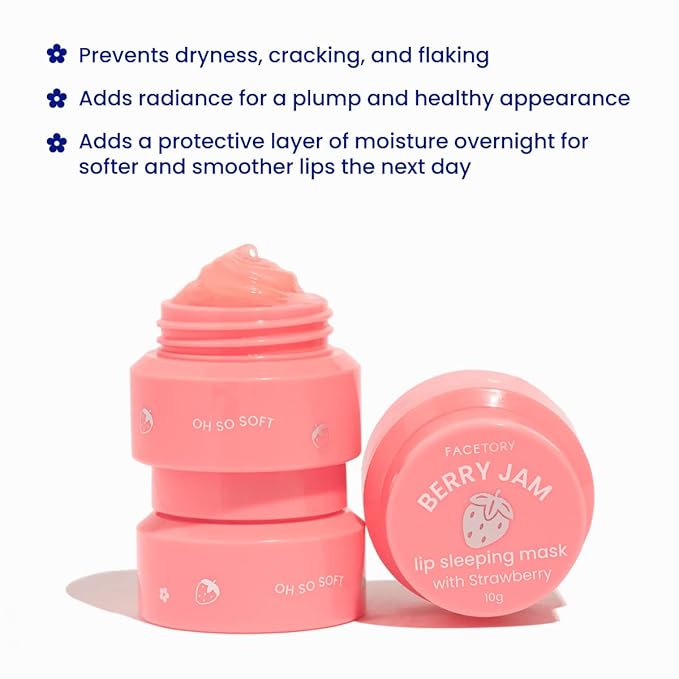 FaceTory Berry Jam Lip Sleeping Mask with Strawberry Fruit Extract and Shea Butter - for Softer Lips, for Dry, Cracked, and Chapped Lips, Moisturizing, Protecting, Nourishing - 10g (Pack of 2)