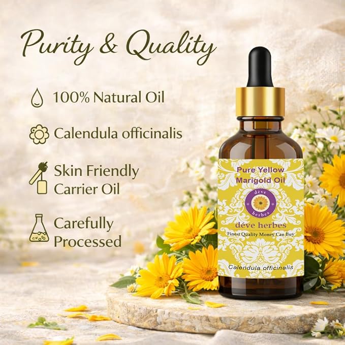 dève herbes Yellow Marigold Oil (Calendula officinalis) | Infused | Pure | Non-Sticky | Lightweight | for Facial Care | Men & Women | 15ml (0.50 oz)