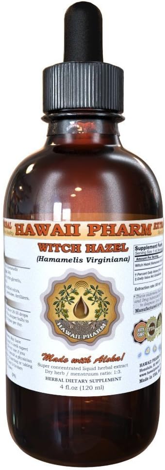 Hawaii Pharm Witch Hazel Liquid Extract, Witch Hazel (Hamamelis Virginiana) Tincture, Herbal Supplement, Made in USA, 4 fl.oz
