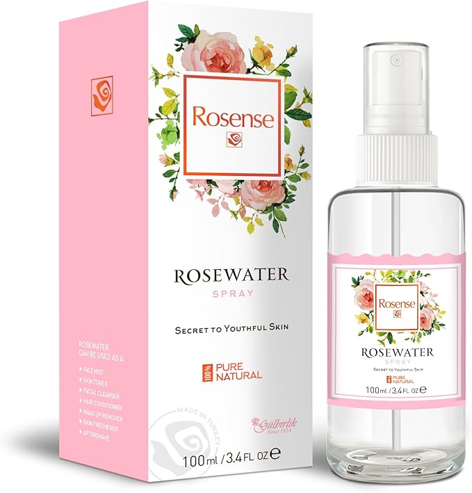 Rosense Glass Bottle Rosewater Hydrating Facial Toner/Rose Water Face Mist 3.4 Oz