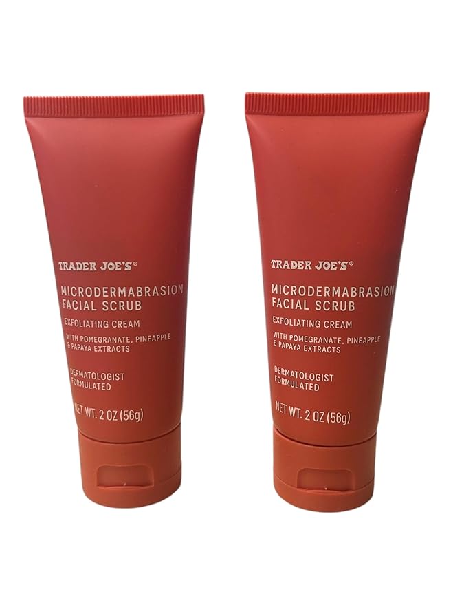 2-Pack Trader Joe's Microdermabrasion Facial Scrub, Exfoliating Cream with Pomegranate, Pineapple & Papaya Extracts, Dermatologist Formulated, 2 oz