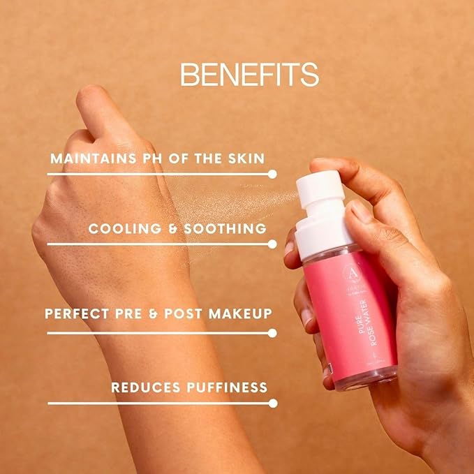 Adhyay Pure Rose Water | Steam Distilled Facial Toner & Hydrating Mist | Maintains Skin pH, Reduces Puffiness & Soothes Skin | Perfect Pre & Post Makeup Spray | Alcohol-Free | 50 ml