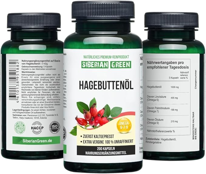 Siberian Green Rosehips Seed Oil Capsules 200 Softgels Wild Harvested Siberia Altai Cold Pressed Unrefined