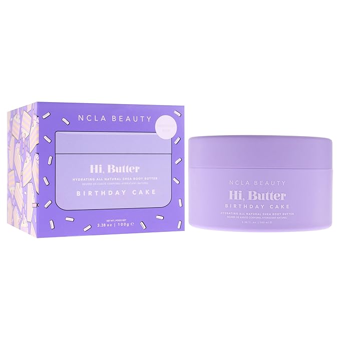 NCLA Beauty Hi Butter All Natural Body Butter - Body Moisturizer with Sunflower Oil and Shea, Cocoa, Mango Extracts - Birthday Cake - 3.4 oz