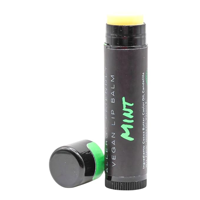 Vegan Lip Balm - All Natural and Free of Beeswax, Soy, Nut, and Top 9 Food Allergens (Mint)