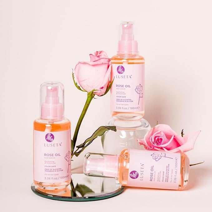 LUSETA Rose Oil Hair Serum for Dry Scalp & Thinning Hair – Lightweight Moisturizing & Volumizing Treatment for All Hair Types – 3.37 fl oz