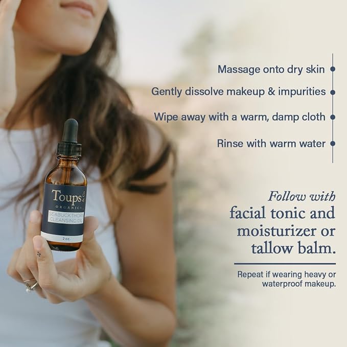 Toups & Co Seabuckthorn Cleansing Oil | Non-Comedogenic Cleanser & Makeup Remover | With Seabuckthorn, Jojoba & Castor Oil | Balances, Hydrates & Protects Skin Barrier | 4 oz