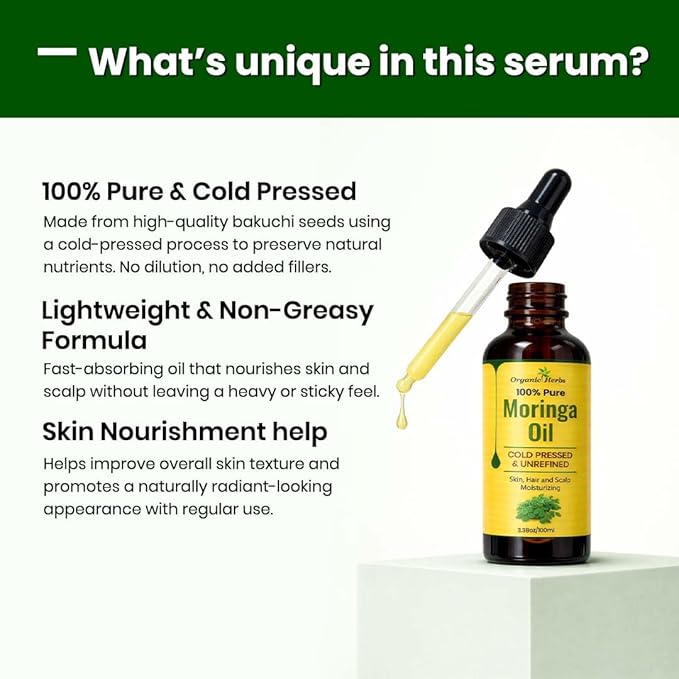 100% Pure Moringa Oil Cold Pressed and Unrefined Moisturizer Oil for Hair, Scalp and Skin | 3.8Oz/100ml