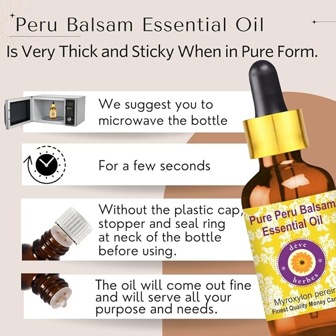 dève herbes Peru Balsam Essential Oil (Myroxylon pereirae) with Glass Dropper | Pure | Viscous Texture | Unisex | All Skin Types | External Use | Natural Extract | Steam Distilled 120ml (4 oz)