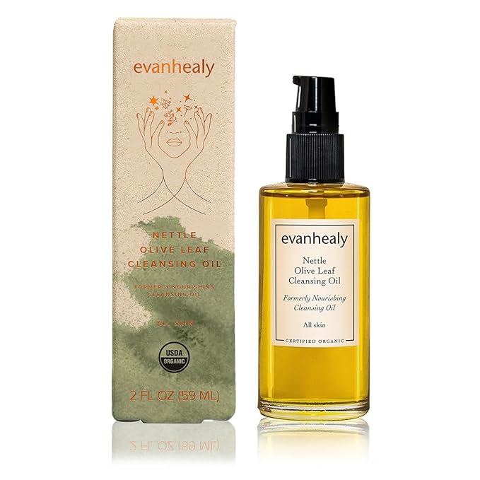 evanhealy Nettle Olive Leaf Cleansing Oil | Organic Facial Oil-Cleanser for Makeup, Cosmetics, Sunscreen | Gentle Esssential OilFree Cleanser for Sensitive, Congested Skin